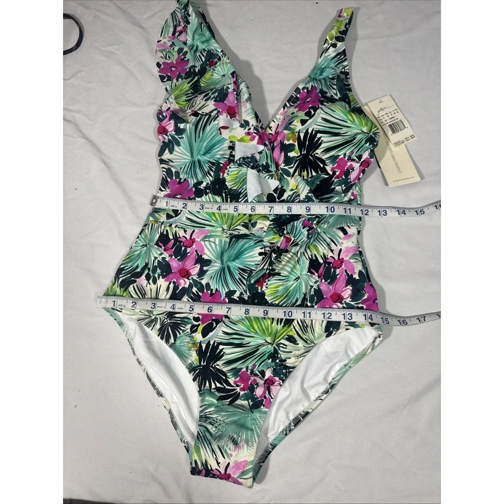 NWT Profile Gottex [ 10 ] Beautiful Day V-Neck Ruffle One Piece Swimsuit‎ T1963